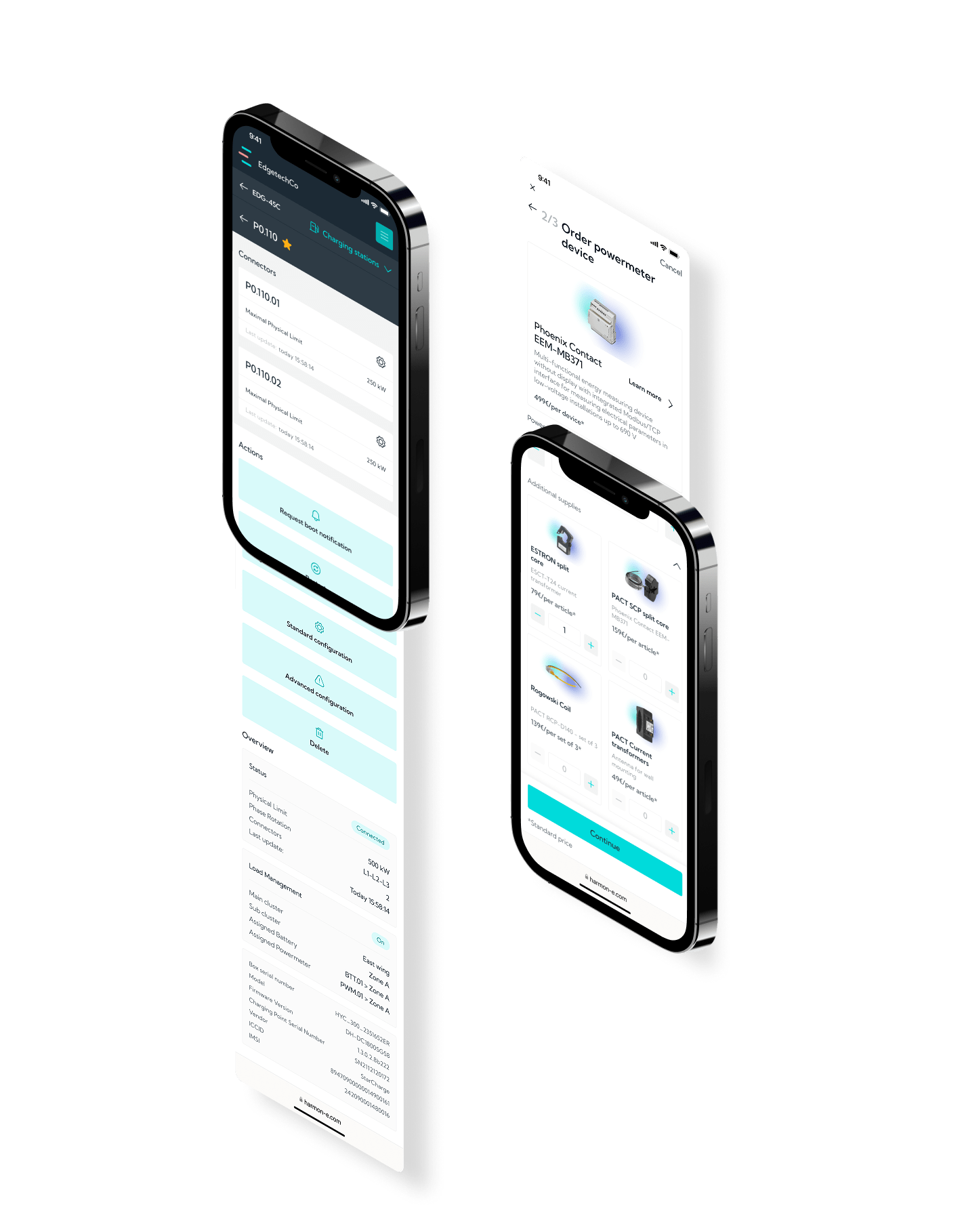 Mobile screens showing the user interface of an ordering process