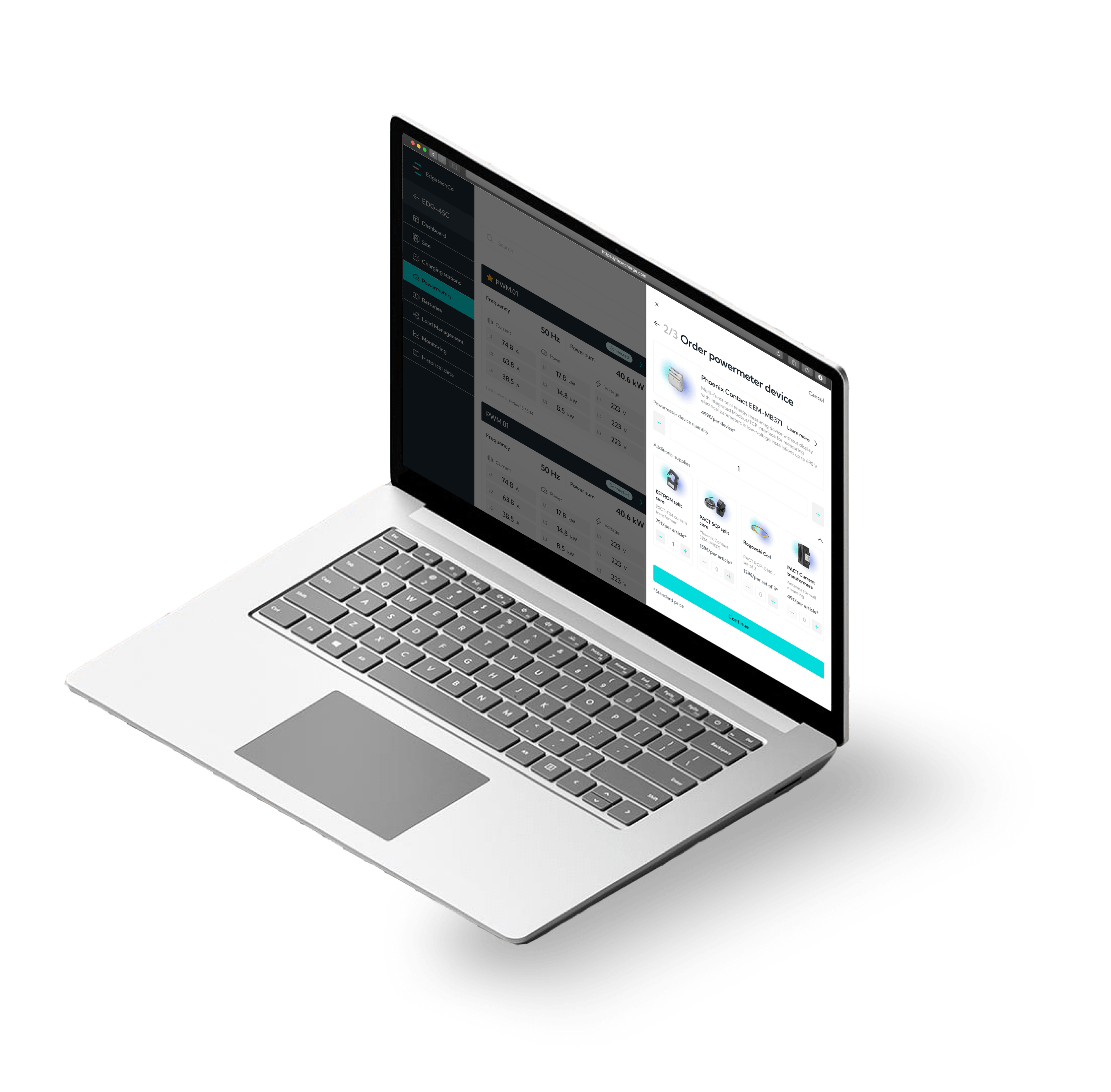 Desktop screens showing the user interface of an order process