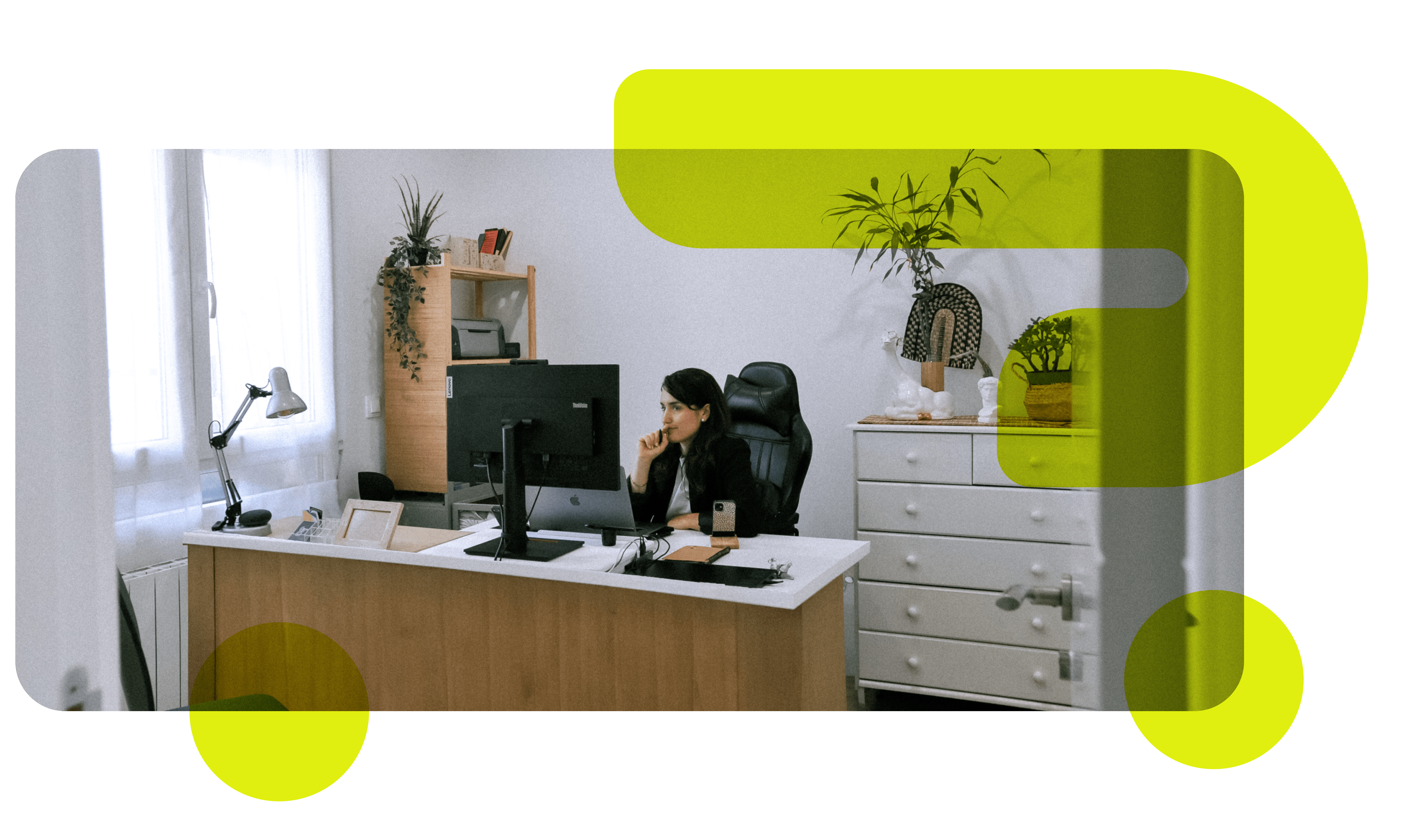 Photographic composition of the designer in his office